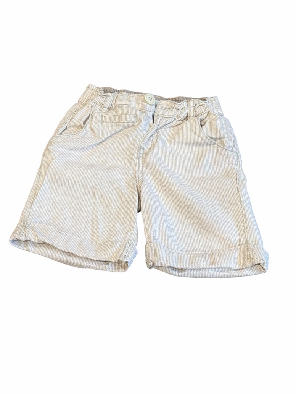 Obaibi, Pr of Boys Beige Pinstripe Linen Shorts, Size 2